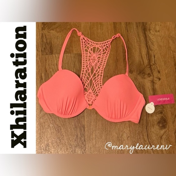 Xhilaration Orange-ish Pink Crochet Bikini Top - Picture 1 of 7